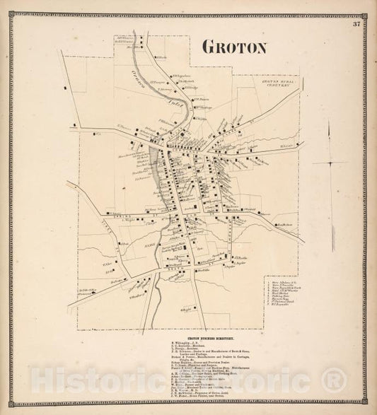 Historic 1866 Map - Groton [Village]; Groton Business Directory. - Vintage Wall Art