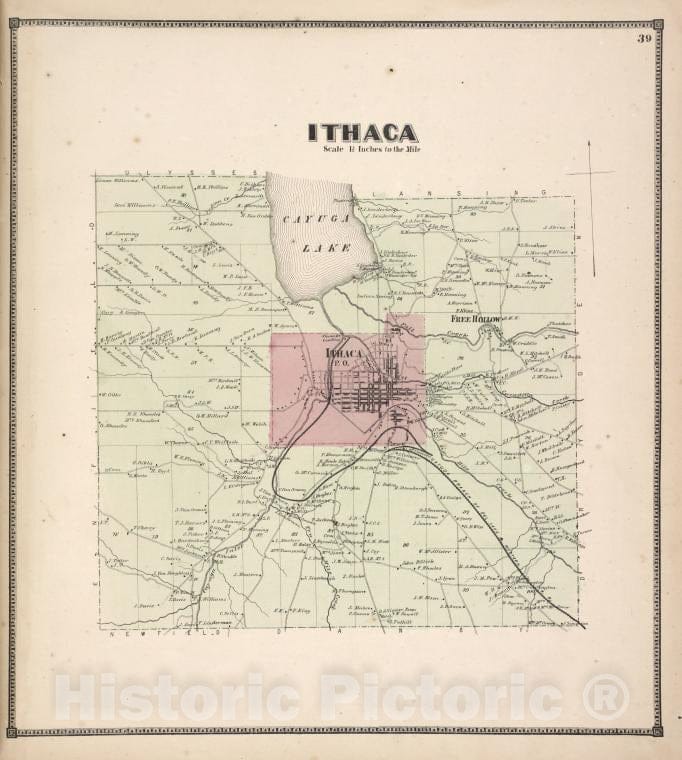 Historic 1866 Map - Ithaca [Township] - Vintage Wall Art