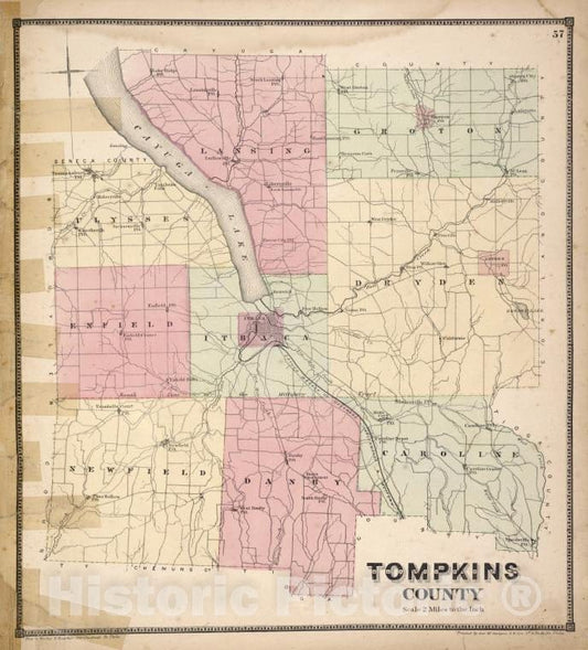 Historic 1866 Map - Tompkins County - Vintage Wall Art