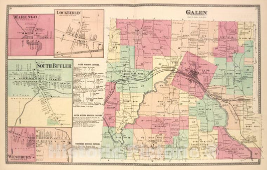 Historic 1874 Map - Marengo [Village]; South Butler [Village]; Westbury [Village]; L - Vintage Wall Art