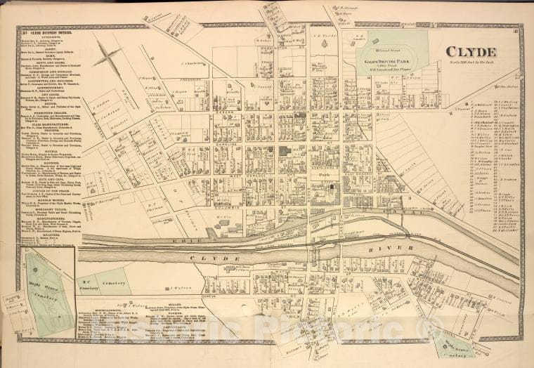 Historic 1874 Map - Clyde Business Notices; Clyde [Village]; - Vintage Wall Art