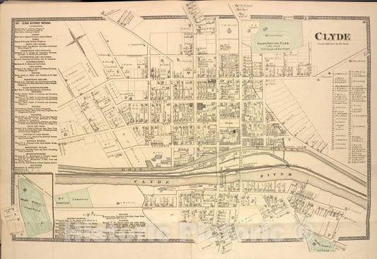 Historic 1874 Map - Clyde Business Notices; Clyde [Village]; - Vintage Wall Art