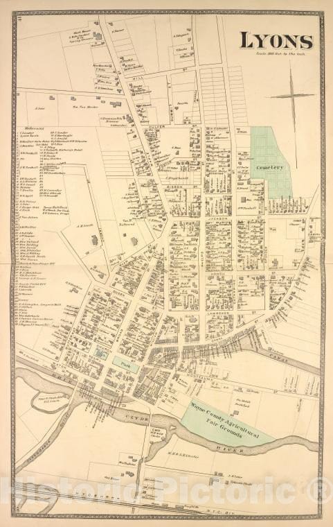 Historic Map - 1874 Wayne County (N.Y.), Lyons - Vintage Wall Art