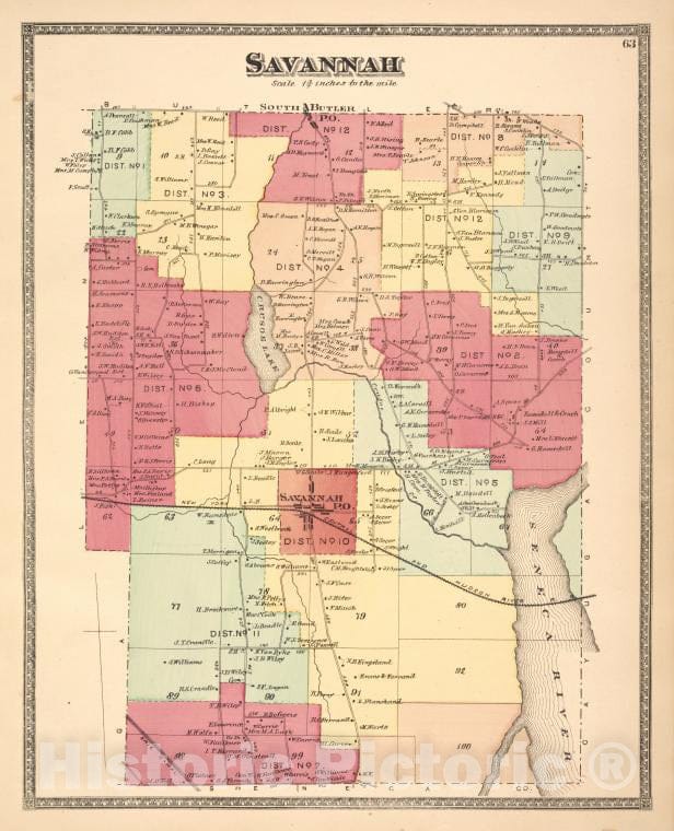Historic Map - 1874 Wayne County (N.Y.), Savannah - Vintage Wall Art