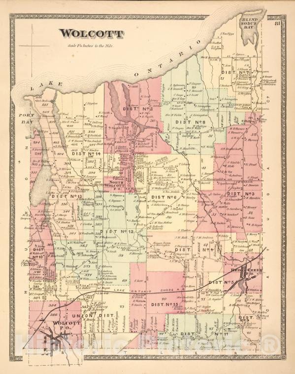 Historic Map - 1874 Wayne County (N.Y.), Wolcott - Vintage Wall Art