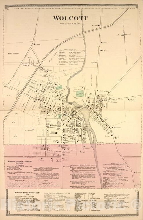Historic 1874 Map - Wolcott [Village]; Wolcott (Village) Business Notices; Wolcott - Vintage Wall Art