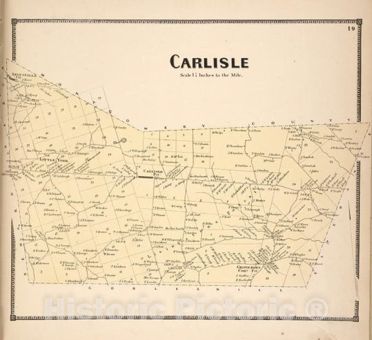 Historic 1866 Map - Carlisie [Township] - Vintage Wall Art