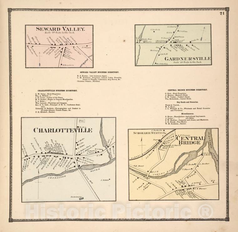 Historic 1866 Map - Seward Valley. [Village]; Seward Valley Business Directory; Ch - Vintage Wall Art