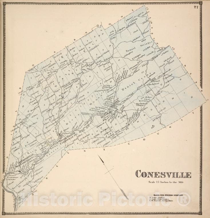 Historic 1866 Map - Conesville [Township]; Manor Kill Business Directory. - Vintage Wall Art