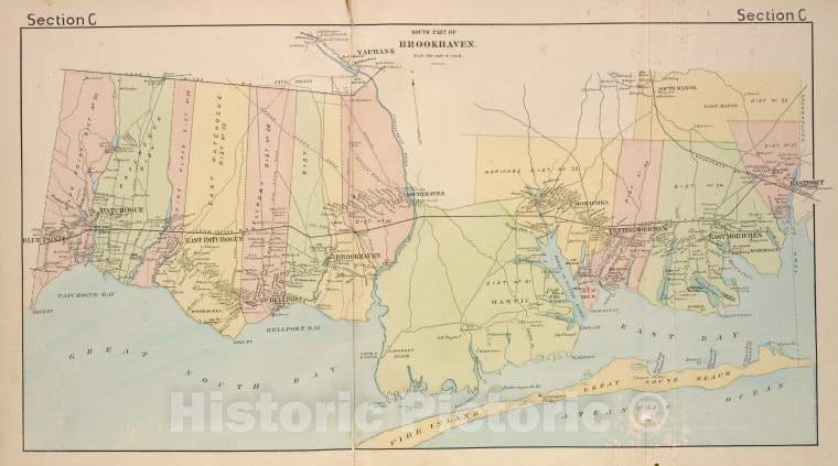 Historic 1888 Map - South Part Of Brookhaven. [Township] - Vintage Wall Art