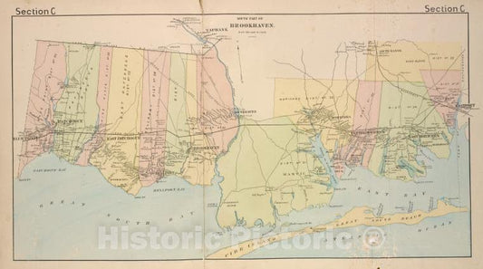 Historic 1888 Map - South Part Of Brookhaven. [Township] - Vintage Wall Art