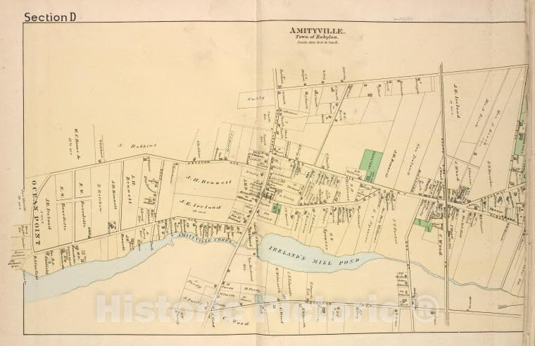 Historic Map - 1888 Suffolk County, New York (N.Y.), Amityville. [Village] - Vintage Wall Art