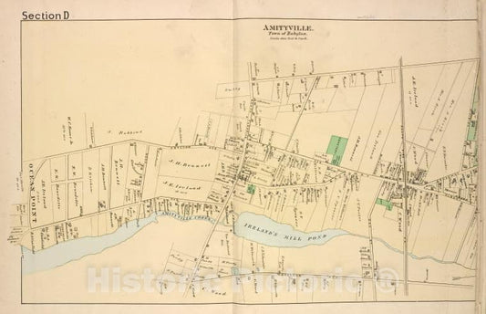 Historic Map - 1888 Suffolk County, New York (N.Y.), Amityville. [Village] - Vintage Wall Art