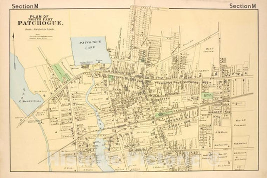 Historic 1888 Map - Plan Of North Part Patchogue. [Village] - Vintage Wall Art