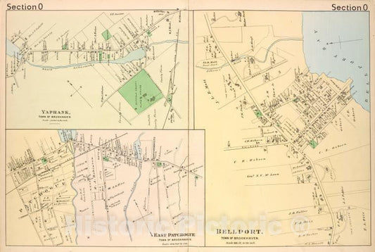 Historic 1888 Map - Yaphank. [Village]; East Patchogue [Village]; Bell Port. [Villag - Vintage Wall Art
