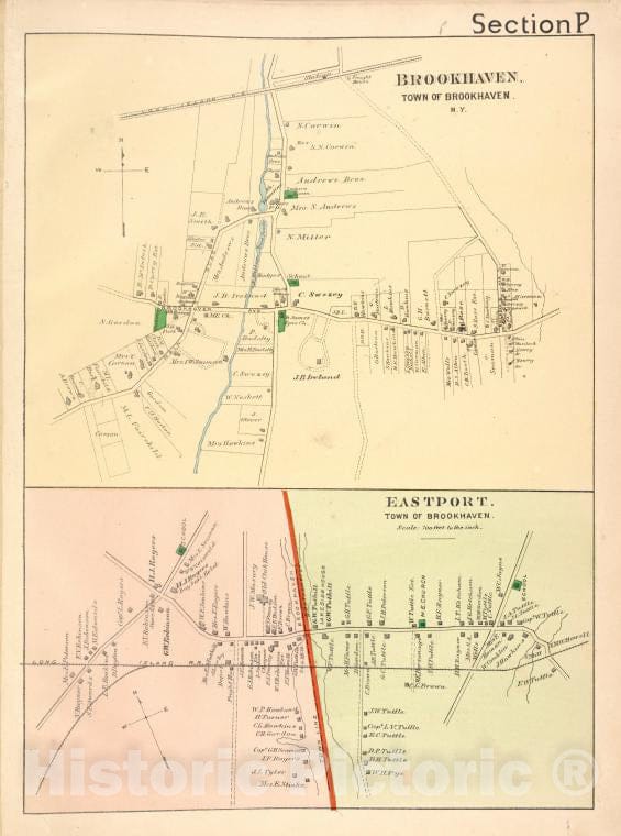 Historic 1888 Map - Brookhaven. [Village]; Eastport. [Village] - Vintage Wall Art