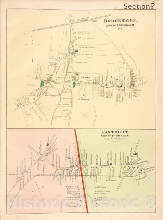 Historic 1888 Map - Brookhaven. [Village]; Eastport. [Village] - Vintage Wall Art