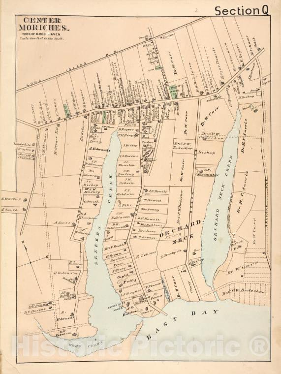 Historic Map - 1888 Suffolk County, Center Moriches. - Vintage Wall Art