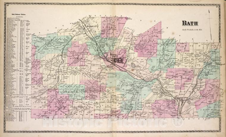 Historic 1873 Map - Bath Business Notices; Bath [Township] - Vintage Wall Art