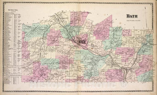 Historic 1873 Map - Bath Business Notices; Bath [Township] - Vintage Wall Art
