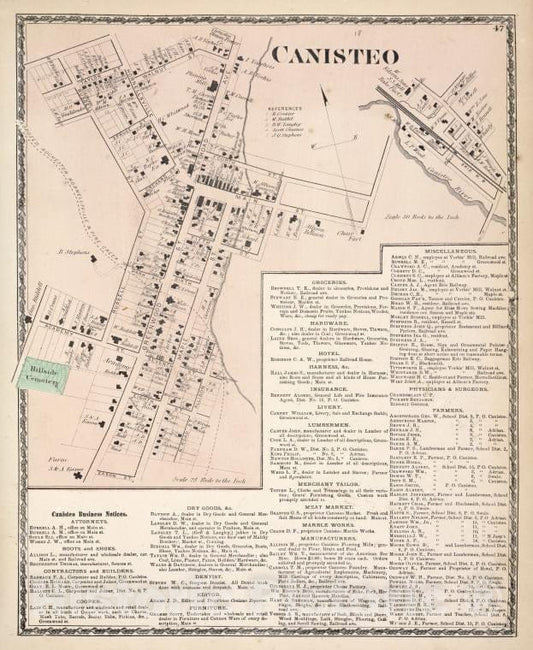 Historic 1873 Map - Canisteo [Village]; Canisteo Business Notices. - Vintage Wall Art