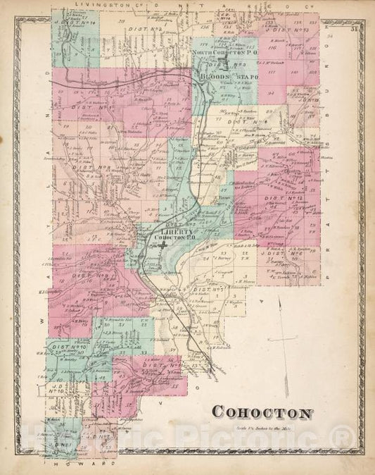 Historic 1873 Map - Cohocton [Township] - Vintage Wall Art