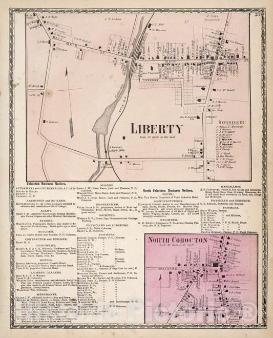 Historic 1873 Map - Liberty [Village]; Cohocton Business Notices; North Cohocton B - Vintage Wall Art