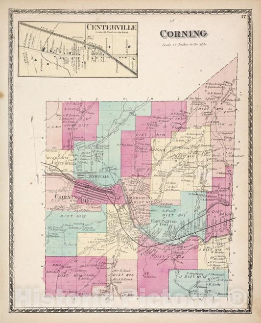 Historic 1873 Map - Centerville [Village]; Corning [Township] - Vintage Wall Art