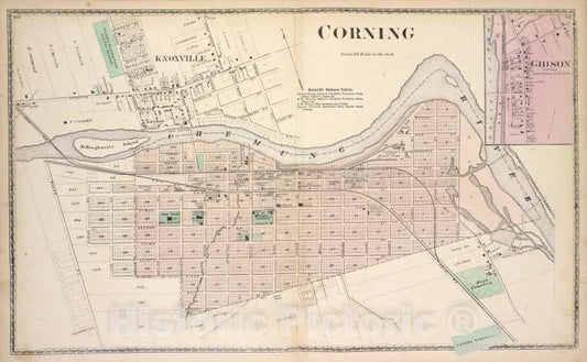 Historic 1873 Map - Corning [Village]; Knoxville Business Notices; Gibson [Village - Vintage Wall Art