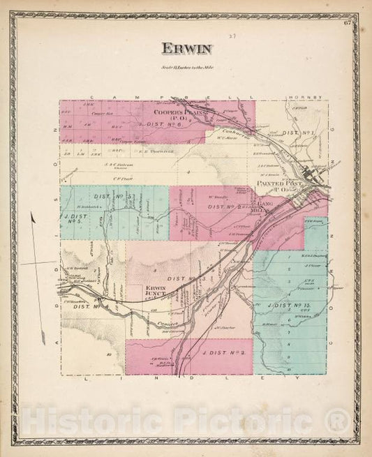 Historic 1873 Map - Erwin [Township] - Vintage Wall Art