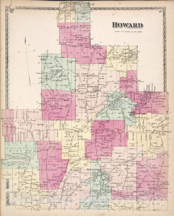 Historic 1873 Map - Howard [Township] - Vintage Wall Art
