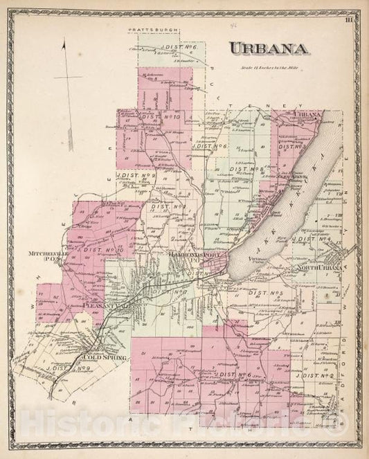 Historic 1873 Map - Urbana [Township] - Vintage Wall Art