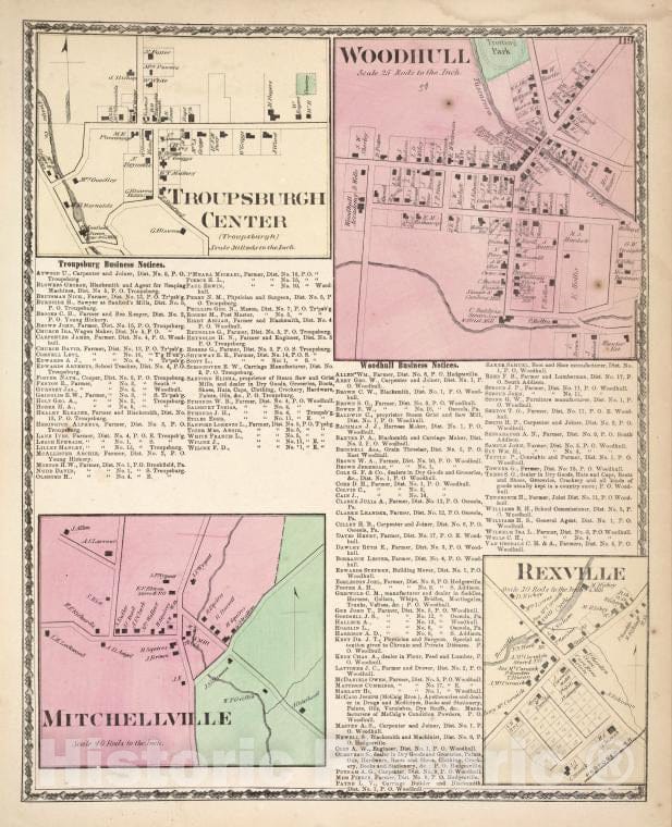 Historic 1873 Map - Troupsburgh Center [Village]; Troupsburgh Business Notices; Wo - Vintage Wall Art