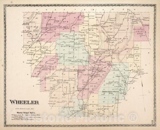 Historic 1873 Map - Wheeler [Township]; Wheeler Business Notices. - Vintage Wall Art