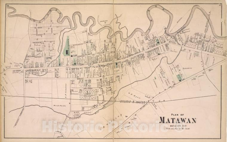 Historic Map - 1873 Monmouth Couty, New Jersey, (N.J.), Plan Of Matawan [Village] - Vintage Wall Art