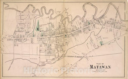 Historic Map - 1873 Monmouth Couty, New Jersey, (N.J.), Plan Of Matawan [Village] - Vintage Wall Art