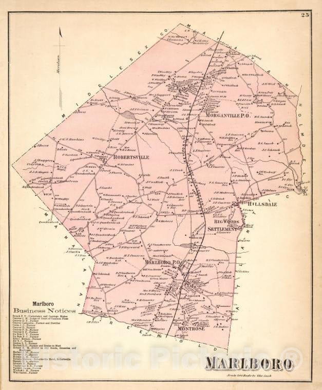 Historic Map - 1873 Monmouth Couty, New Jersey, (N.J.), Marlboro Business Notices; Marlboro [Township] - Vintage Wall Art
