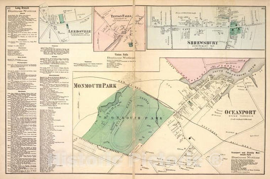 Historic 1873 Map - Long Beach Business Notices; Leedsville [Village]; Tinton Fall - Vintage Wall Art