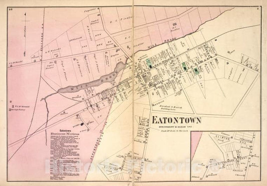 Historic Map - 1873 Monmouth Couty, New Jersey, (N.J.), Eatontown Business Notices; Eatontown [Village] - Vintage Wall Art