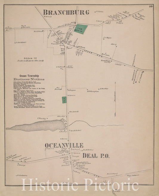 Historic 1873 Map - Branchburg [Village]; Ocean Township Business Notices; Oceanvi - Vintage Wall Art