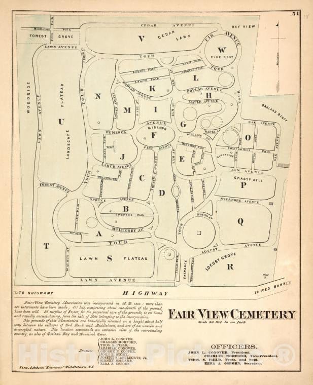Historic Map - 1873 Monmouth Couty, New Jersey, (N.J.), Fair View Cemetery [Village] - Vintage Wall Art