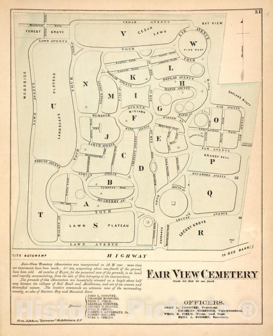 Historic Map - 1873 Monmouth Couty, New Jersey, (N.J.), Fair View Cemetery [Village] - Vintage Wall Art