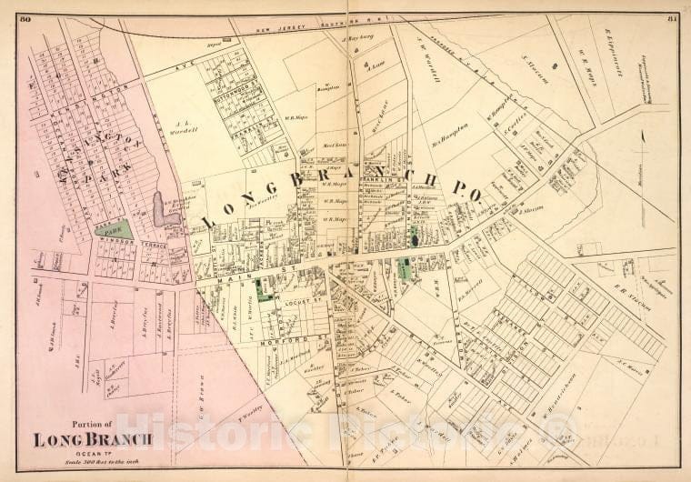 Historic Map - 1873 Portion Of Long Branch [Village] - Vintage Wall Art, V2