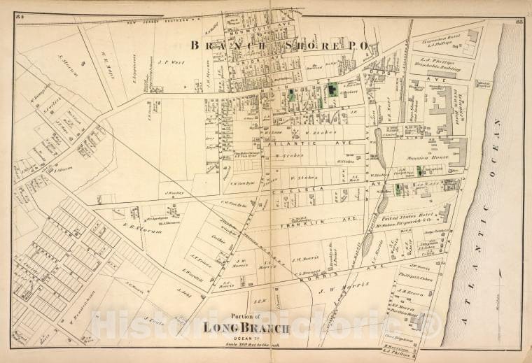 Historic Map - 1873 Portion Of Long Branch [Village] - Vintage Wall Art, V3
