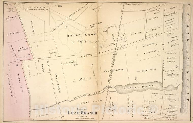 Historic Map - 1873 Portion Of Long Branch [Village] - Vintage Wall Art, V4