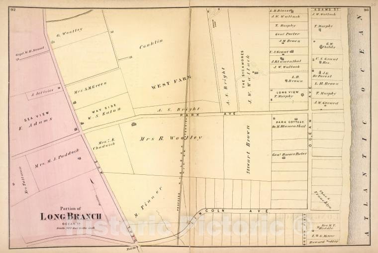 Historic Map - 1873 Portion Of Long Branch [Village] - Vintage Wall Art, V5