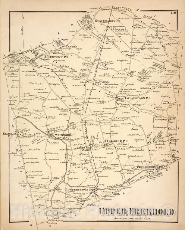 Historic Map - 1873 Monmouth Couty, New Jersey, (N.J.), Upper Freehold [Township] - Vintage Wall Art