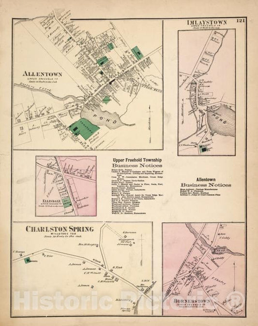 Historic 1873 Map - Allentown [Village]; Ellisdale [Village]; Charlston Springs [Vil - Vintage Wall Art