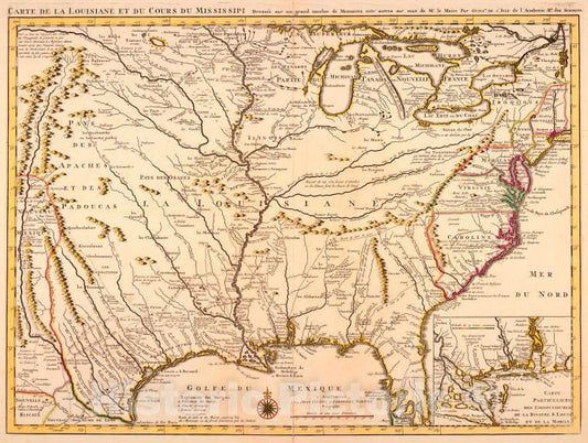 Historic 1730 Map - Carte De La Louisiane Et Du Cours Du Mississipi Dressee Sur Un G - Vintage Wall Art