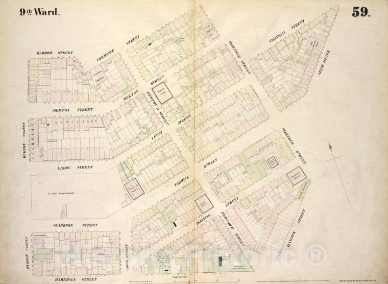 Historic 1854 Map - [Plate 59: Map Bounded By Barrow Street, Commerce Street, Bleeck - Vintage Wall Art